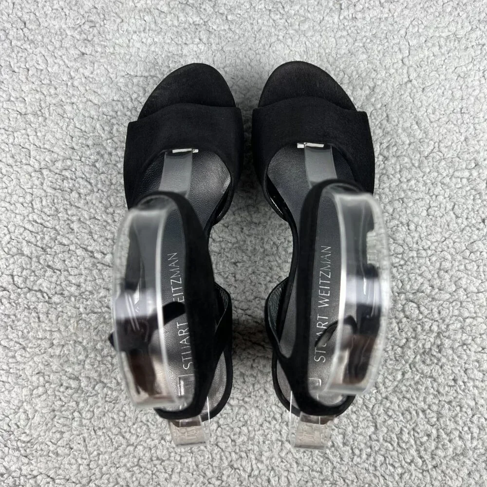 Stuart Weitzman Real Deal Sandal Heels Womens 5 Shoes Black Suede Platform Strap - Picture 6 of 12